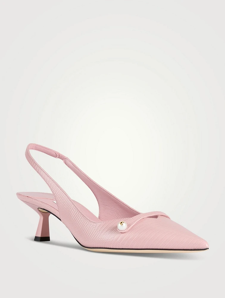 Amita Lizard-Embossed Leather Slingback Pumps