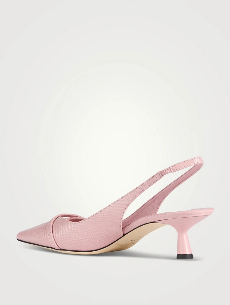 Amita Lizard-Embossed Leather Slingback Pumps