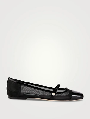 Elisa Leather And Mesh Mary Jane Ballet Flats