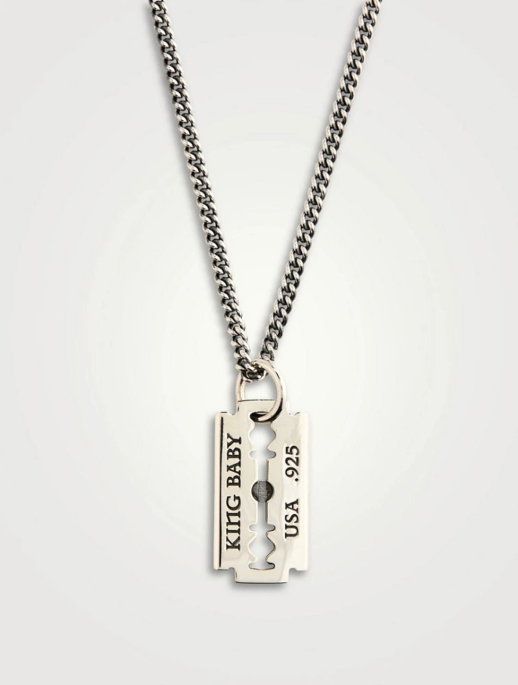 Silver Razor Blade Pendant Necklace