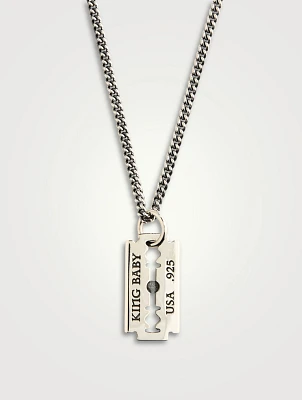 Silver Razor Blade Pendant Necklace