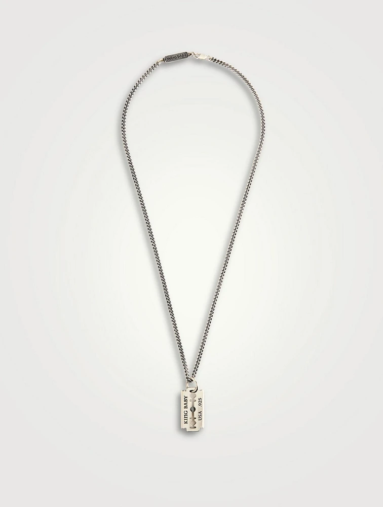 Silver Razor Blade Pendant Necklace