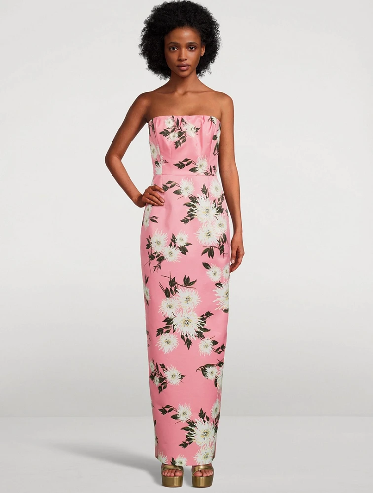 Emine Taffeta Faille Strapless Gown Dahlia Print