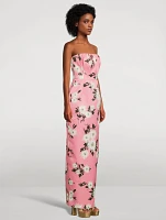 Emine Taffeta Faille Strapless Gown Dahlia Print