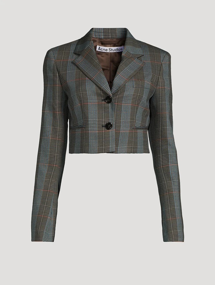 Cropped Blazer Plaid Print