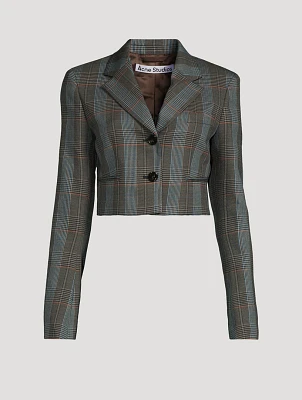 Cropped Blazer Plaid Print