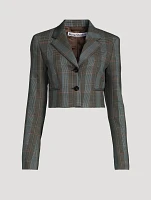 Cropped Blazer Plaid Print