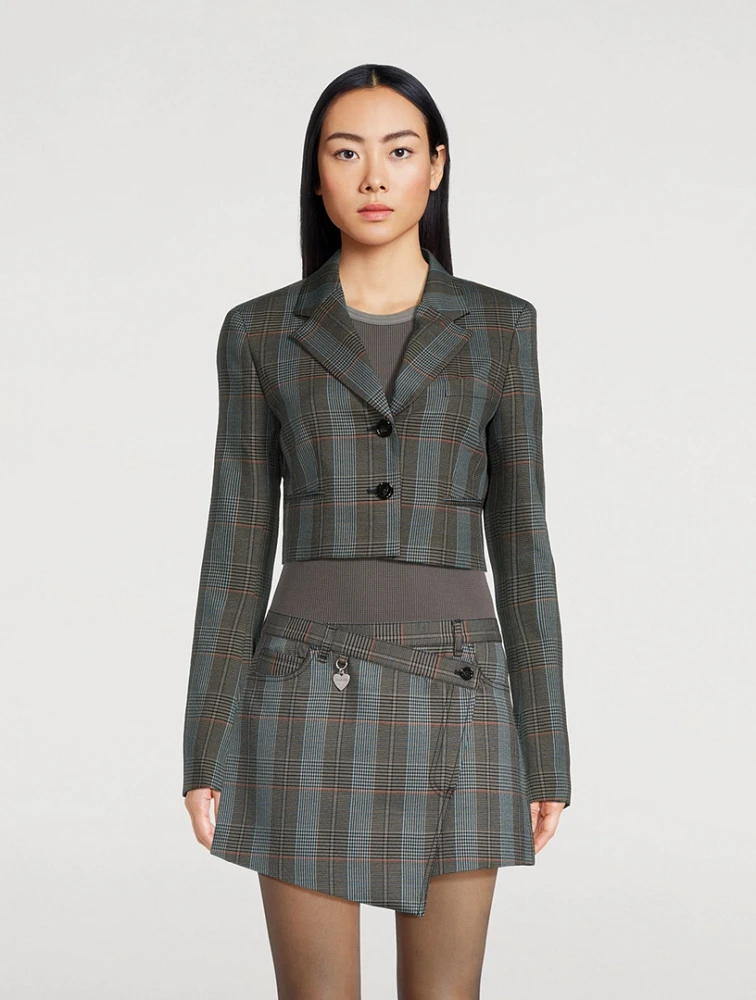 Cropped Blazer Plaid Print