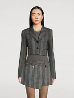 Cropped Blazer Plaid Print