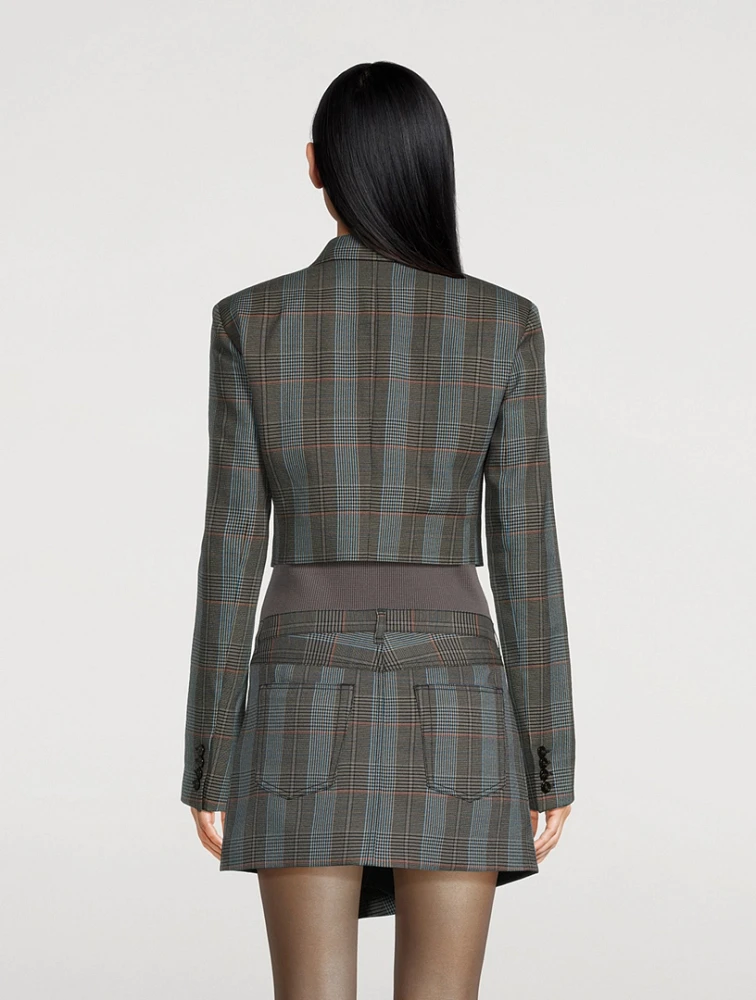 Cropped Blazer Plaid Print