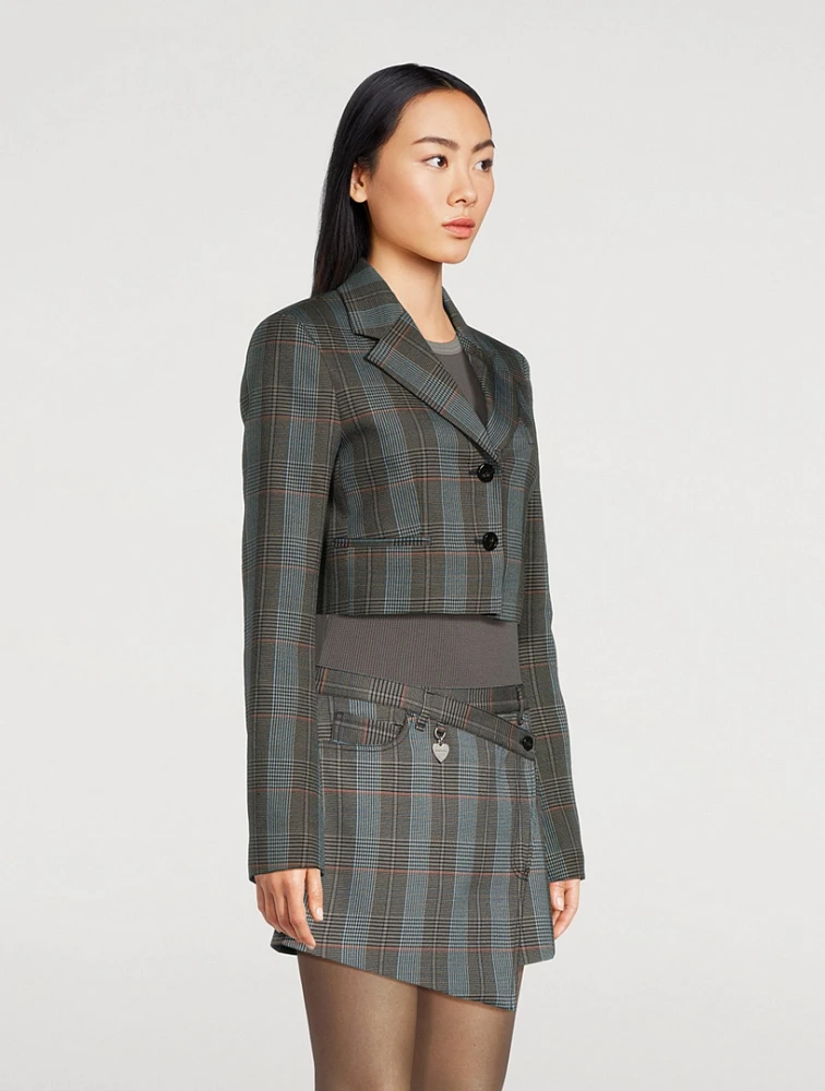 Cropped Blazer Plaid Print