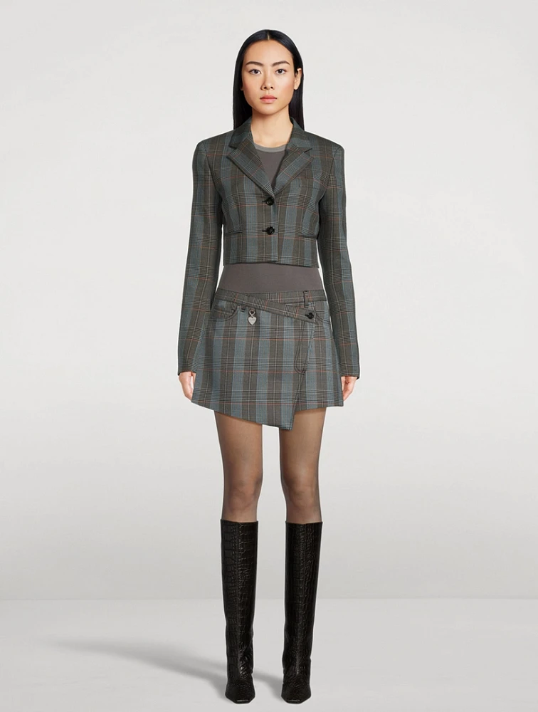 Cropped Blazer Plaid Print
