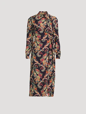 Stretch-Cotton Shirt Dress Paisley Print