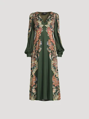 Twill Midi Dress Floral Paisley Print