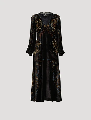 Velvet Midi Dress Paisley Print