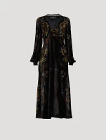 Velvet Midi Dress Paisley Print