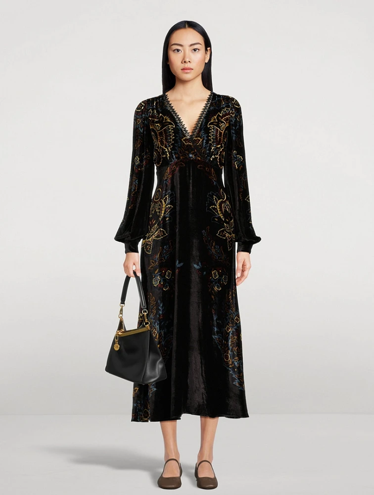 Velvet Midi Dress Paisley Print
