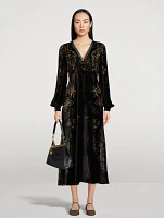 Velvet Midi Dress Paisley Print