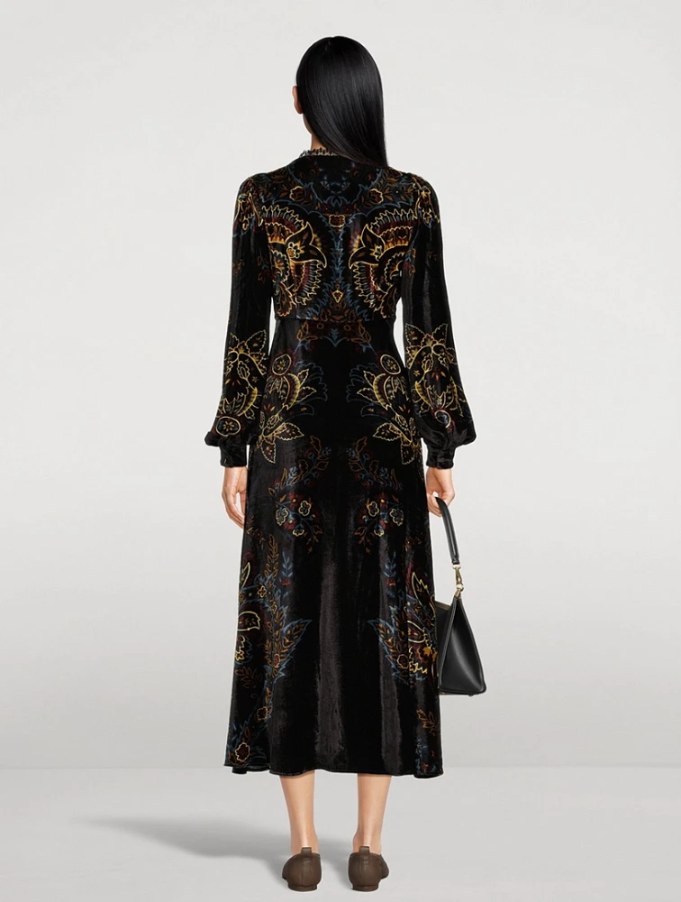 Velvet Midi Dress Paisley Print