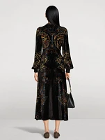 Velvet Midi Dress Paisley Print