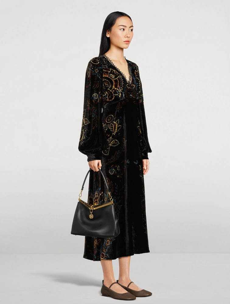 Velvet Midi Dress Paisley Print