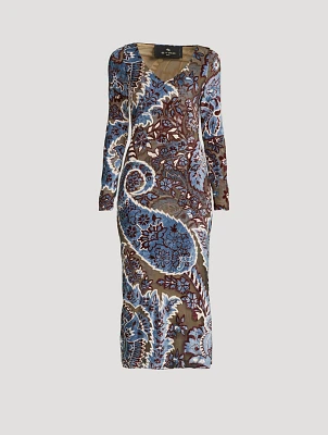 Velvet Midi Dress Paisley Print