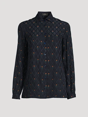 Floral-Embroidered Jacquard Shirt