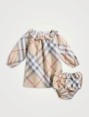 Check Cotton Dress And Bloomers Set