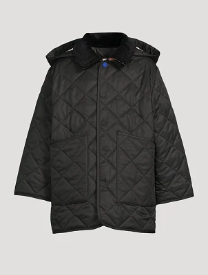 Check-Lined Quilted Coat With Hood