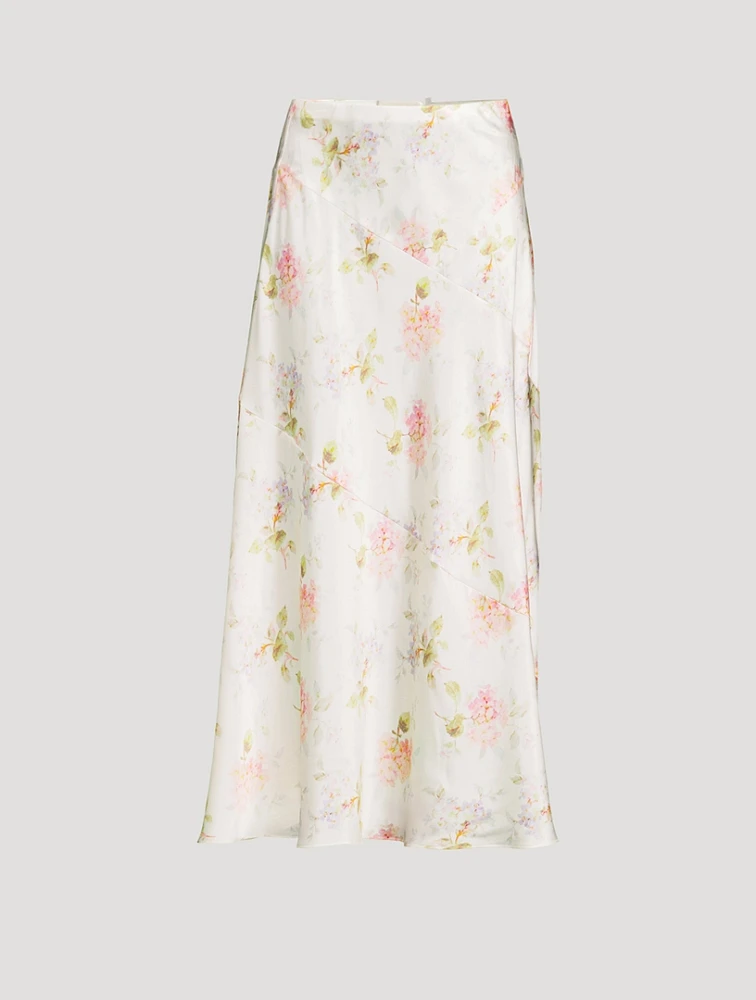 Booker Bias-Cut Silk Slip Skirt Floral Print