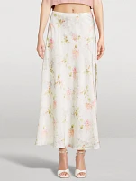 Booker Bias-Cut Silk Slip Skirt Floral Print