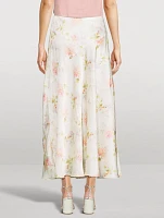 Booker Bias-Cut Silk Slip Skirt Floral Print