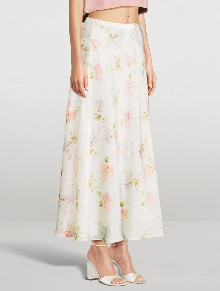 Booker Bias-Cut Silk Slip Skirt Floral Print