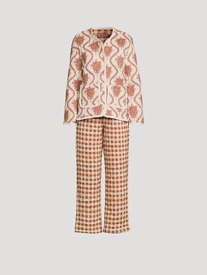 Quilted Pajama Set Alpen Flora And Gingham Print