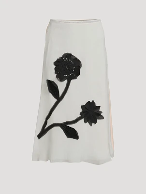 Floral Appliqué Chiffon Midi Skirt