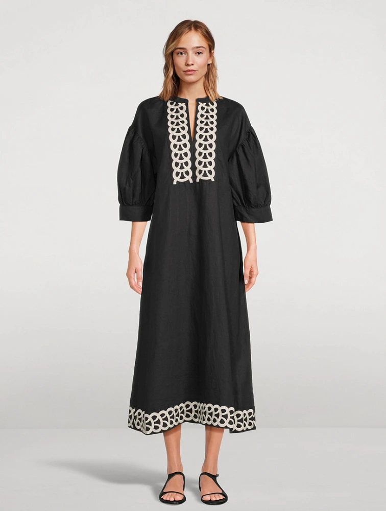 Lydea Embroidered Linen Midi Dress