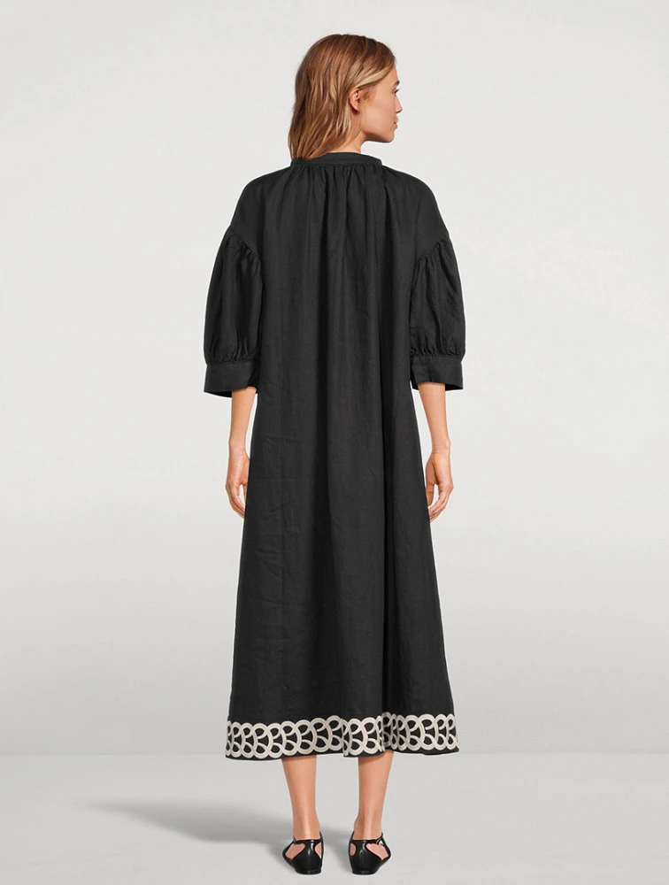 Lydea Embroidered Linen Midi Dress