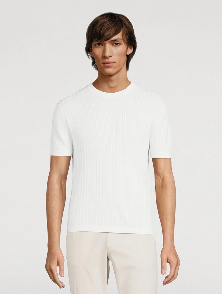 Short-Sleeve Cable-Knit Sweater