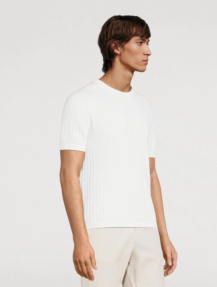 Short-Sleeve Cable-Knit Sweater