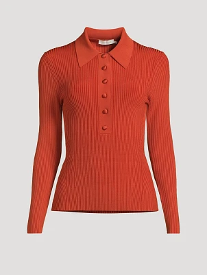 Rib-Knit Polo Shirt