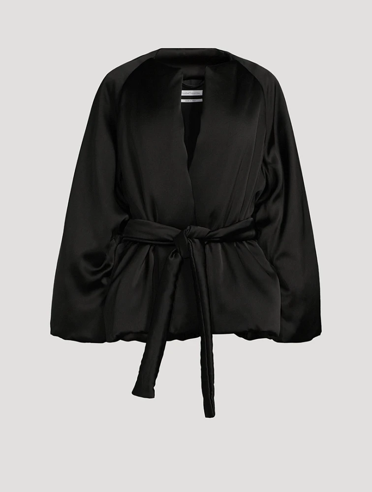 Padded Satin Wrap Coat