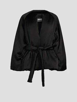 Padded Satin Wrap Coat