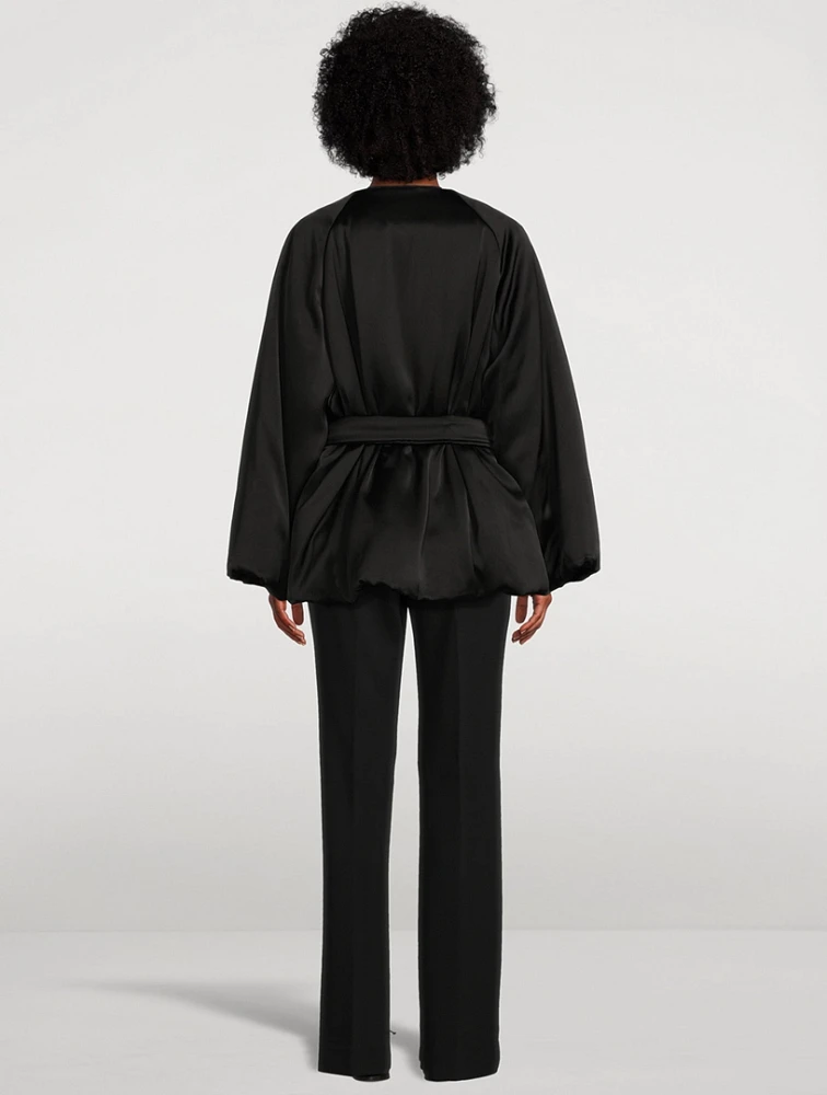 Padded Satin Wrap Coat