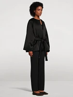 Padded Satin Wrap Coat