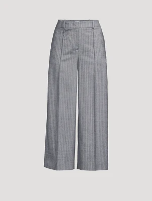 Wide-Leg Cropped Trousers Pinstripe Print