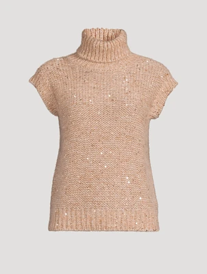 Mohair Blend Sequin Sleeveless Turtleneck