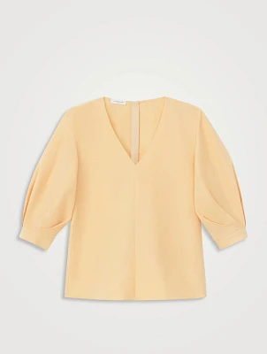 Silk Linen Puff-Sleeve Blouse