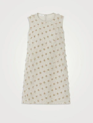 Fringe Dot Jacquard Sleeveless Shift Dress