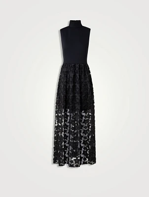 Mixed-Media Sleeveless Midi Dress
