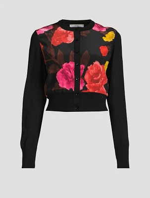 Wool And Silk Cardigan Violetta Bloom Print